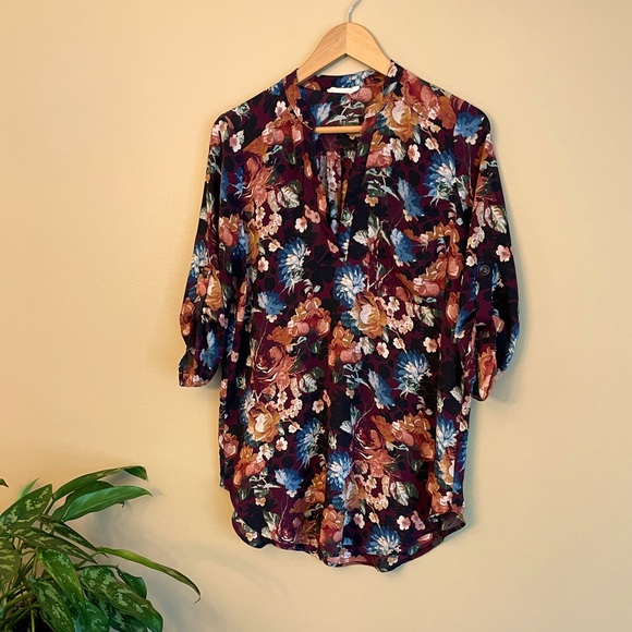 Lush Floral Chiffon Tunic Top Size Small - Picture 1 of 4